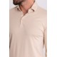 Beige Color Viscose And Cotton Fabric Long Sleeved And Polo Collar Detail Basic Men's T Shirt