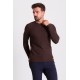 Brown Color Cotton And Elastane Fabric With Long Sleeved Crew Neck Detail Casual Mens T Shirt