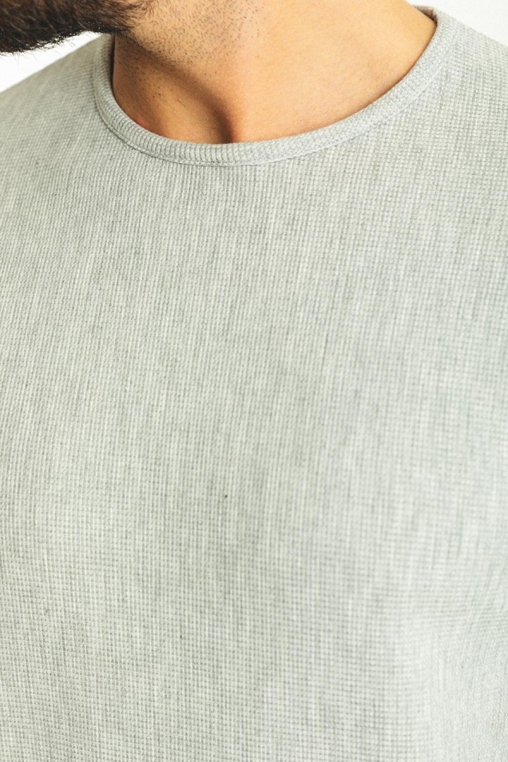 Grey Color Cotton And Elastane Fabric With Long Sleeved Crew Neck Detail Casual Mens T Shirt