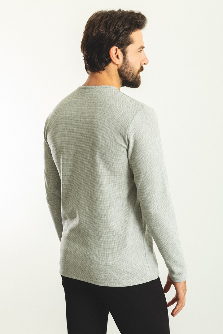 Grey Color Cotton And Elastane Fabric With Long Sleeved Crew Neck Detail Casual Mens T Shirt