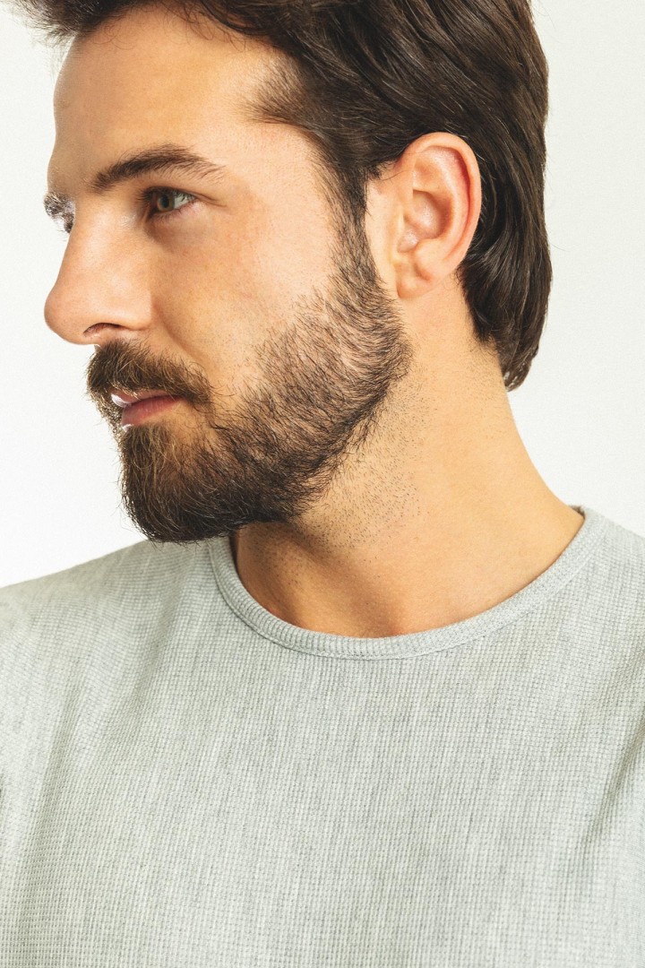 Grey Color Cotton And Elastane Fabric With Long Sleeved Crew Neck Detail Casual Mens T Shirt