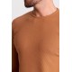 Camel Color Cotton And Elastane Fabric With Long Sleeved Crew Neck Detail Casual Mens T Shirt