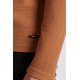 Camel Color Cotton And Elastane Fabric With Long Sleeved Crew Neck Detail Casual Mens T Shirt