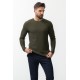 Khaki Color Cotton And Elastane Fabric With Long Sleeved Crew Neck Detail Casual Mens T Shirt