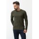 Khaki Color Cotton And Elastane Fabric With Long Sleeved Crew Neck Detail Casual Mens T Shirt