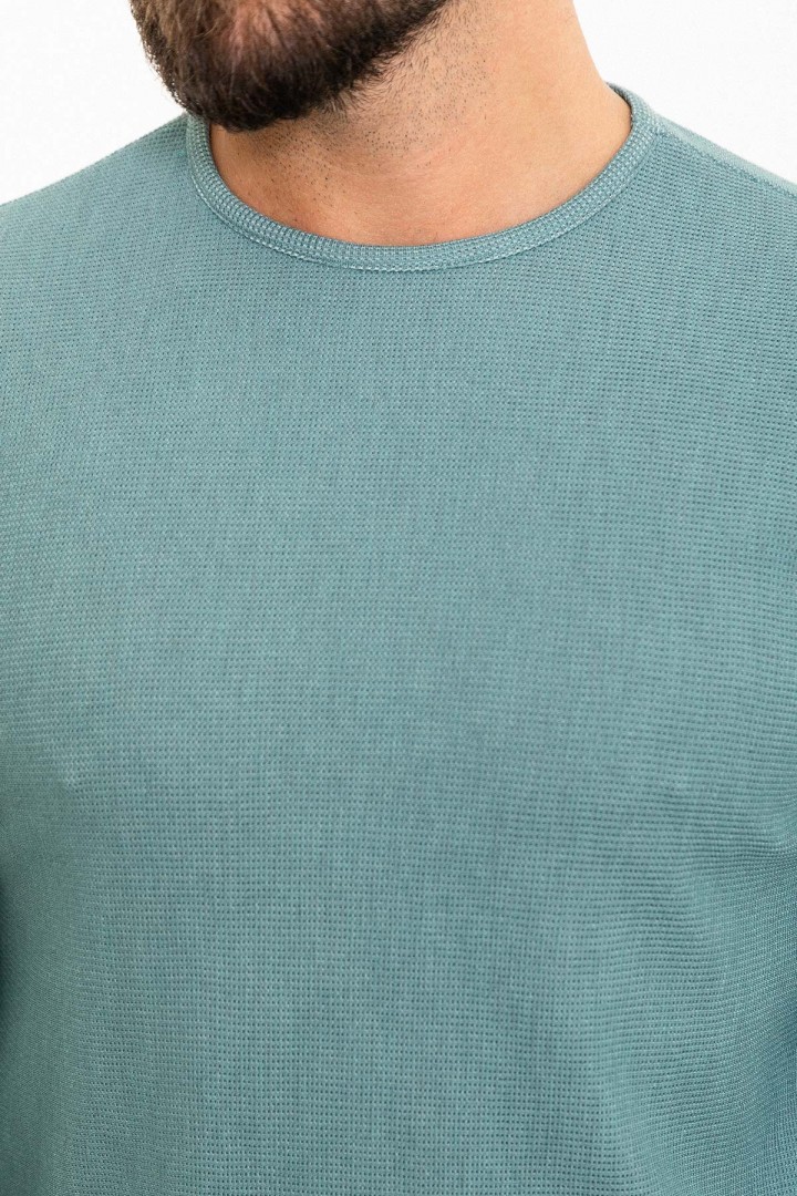 Unripe Almond Color Cotton And Elastane Fabric With Long Sleeved Crew Neck Detail Casual Mens T Shirt