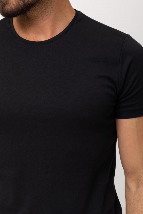 Black Color Cotton And Elastane Fabric With Crew Neck Detail Basic Mens T Shirt