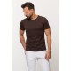 Brown Color Cotton And Elastane Fabric With Crew Neck Detail Basic Mens T Shirt
