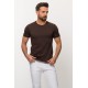 Brown Color Cotton And Elastane Fabric With Crew Neck Detail Basic Mens T Shirt