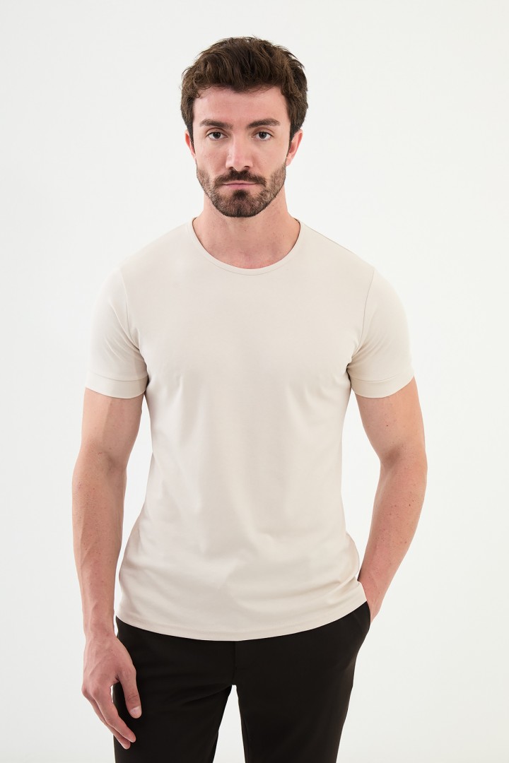 Stone Color Classic Crew Neck Men's T Shirt
