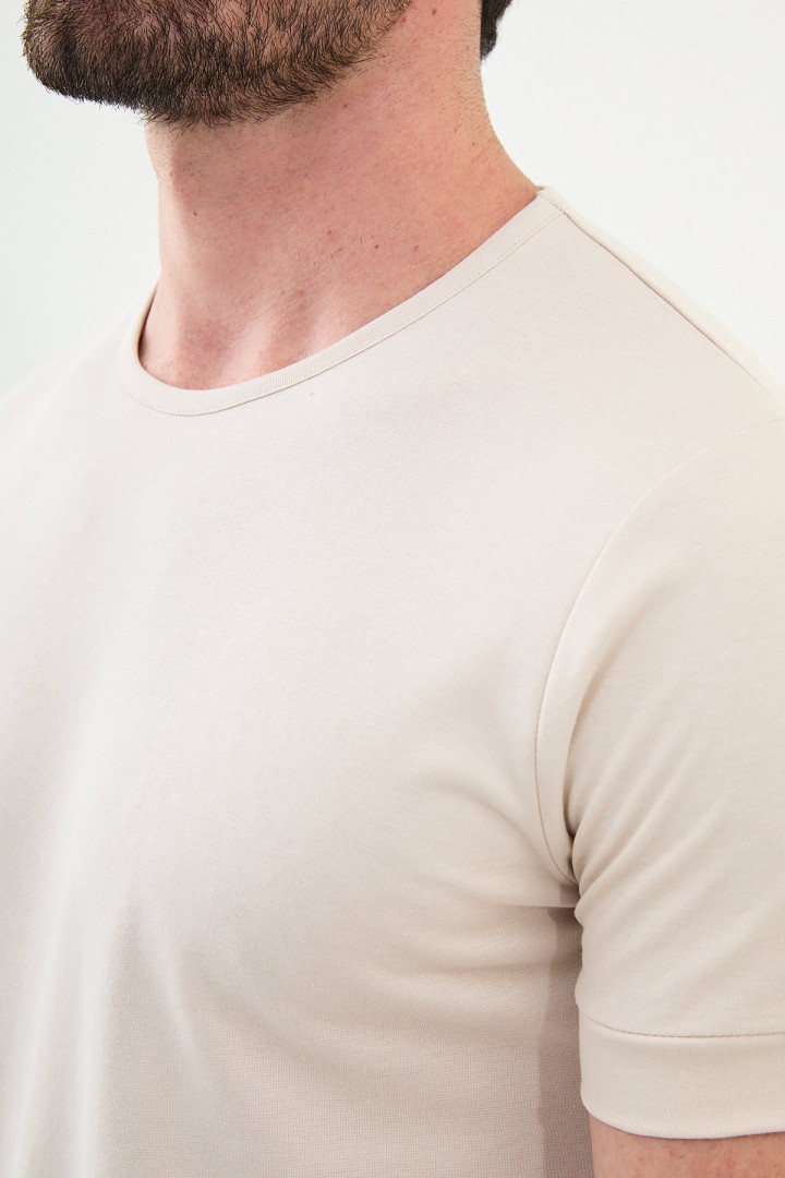 Stone Color Classic Crew Neck Men's T Shirt