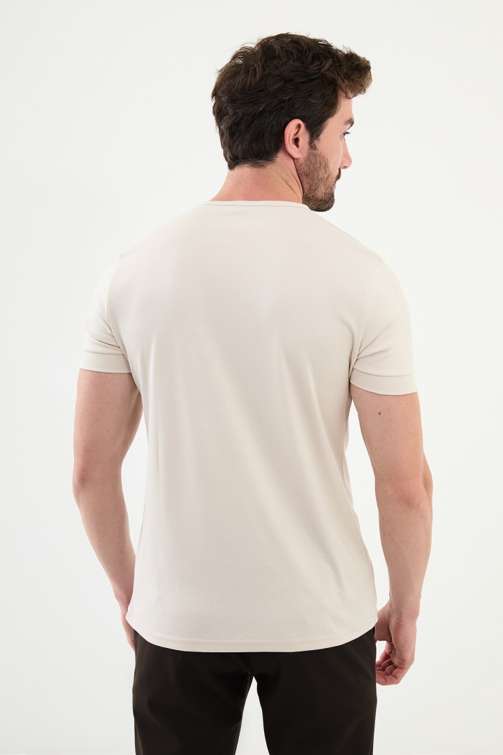 Stone Color Classic Crew Neck Men's T Shirt