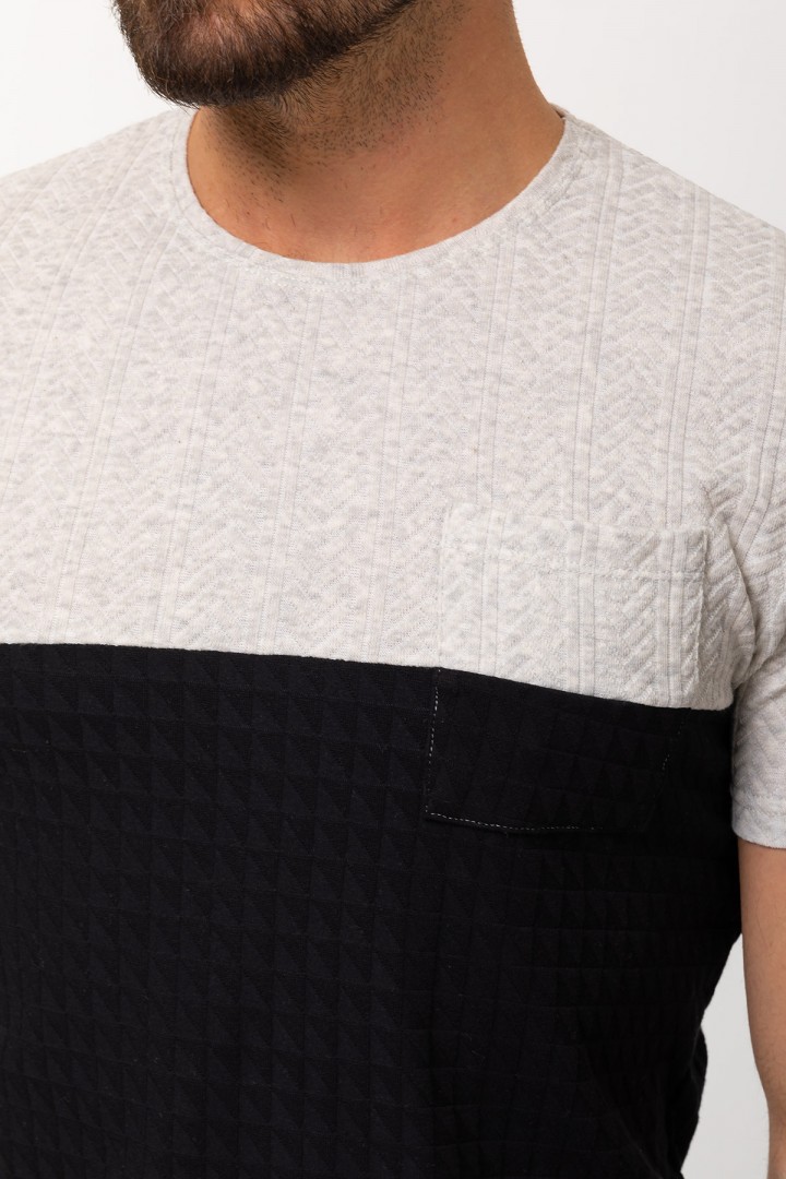 Black And Grey Color Combination Cotton And Elastane Fabric In Twain Detail Casual Mens T Shirt