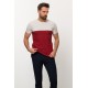 Claret Red And Grey Color Combination Cotton And Elastane Fabric In Twain Detail Casual Mens T Shirt