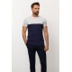 Dark Blue And Blue Color Combination Cotton And Elastane Fabric In Twain Detail Casual Mens T Shirt