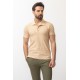 Beige Color Cotton And Elastane Fabric Lapel Collar With Pattern Design Casual Mens T Shirt
