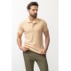 Beige Color Cotton And Elastane Fabric Lapel Collar With Pattern Design Casual Mens T Shirt