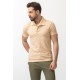 Beige Color Cotton And Elastane Fabric Lapel Collar With Pattern Design Casual Mens T Shirt