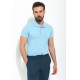 Blue Color Cotton And Elastane Fabric With Wide Polo Collar Casual Mens Tshirt