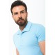 Blue Color Cotton And Elastane Fabric With Wide Polo Collar Casual Mens Tshirt