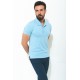 Blue Color Cotton And Elastane Fabric With Wide Polo Collar Casual Mens Tshirt