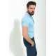 Blue Color Cotton And Elastane Fabric With Wide Polo Collar Casual Mens Tshirt