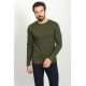 Khaki Color Cotton And Elastane Fabric With Dobby Detail Casual Mens Tshirt