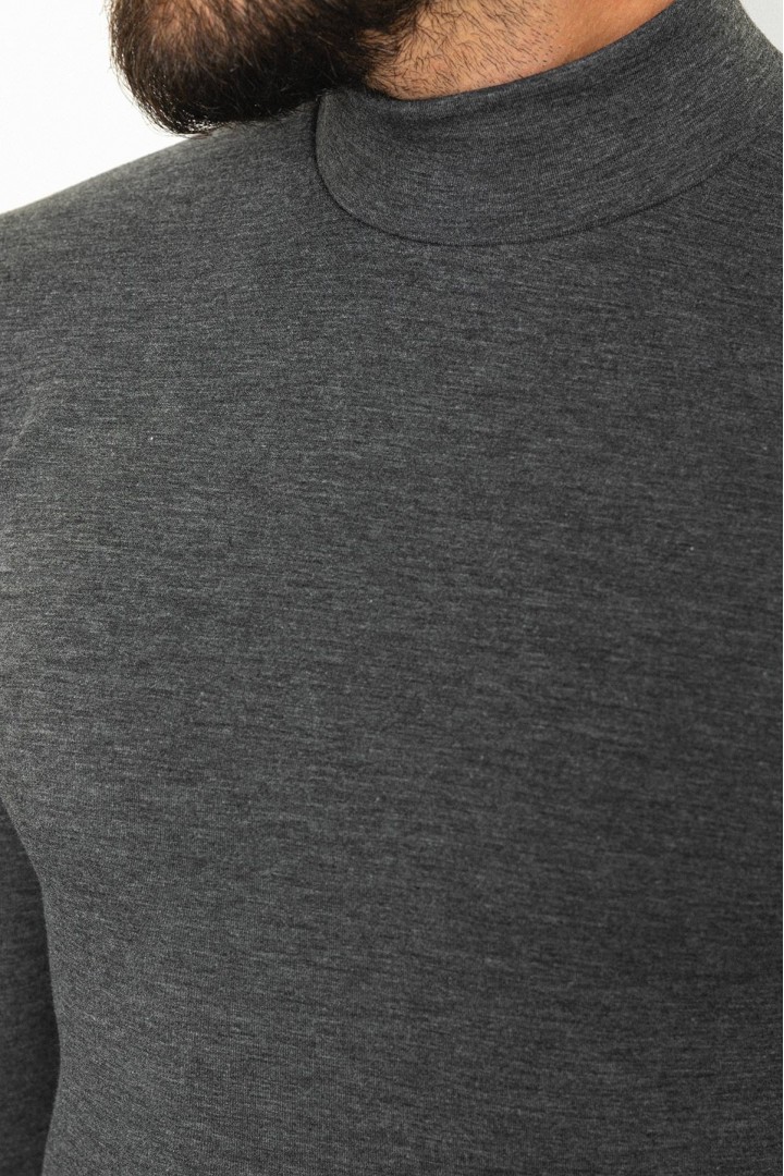 Anthracite Color Viscose And Elastane Fabric With Mock Turtleneck Detail Basic Mens Tshirt