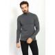 Anthracite Color Viscose And Elastane Fabric With Mock Turtleneck Detail Basic Mens Tshirt