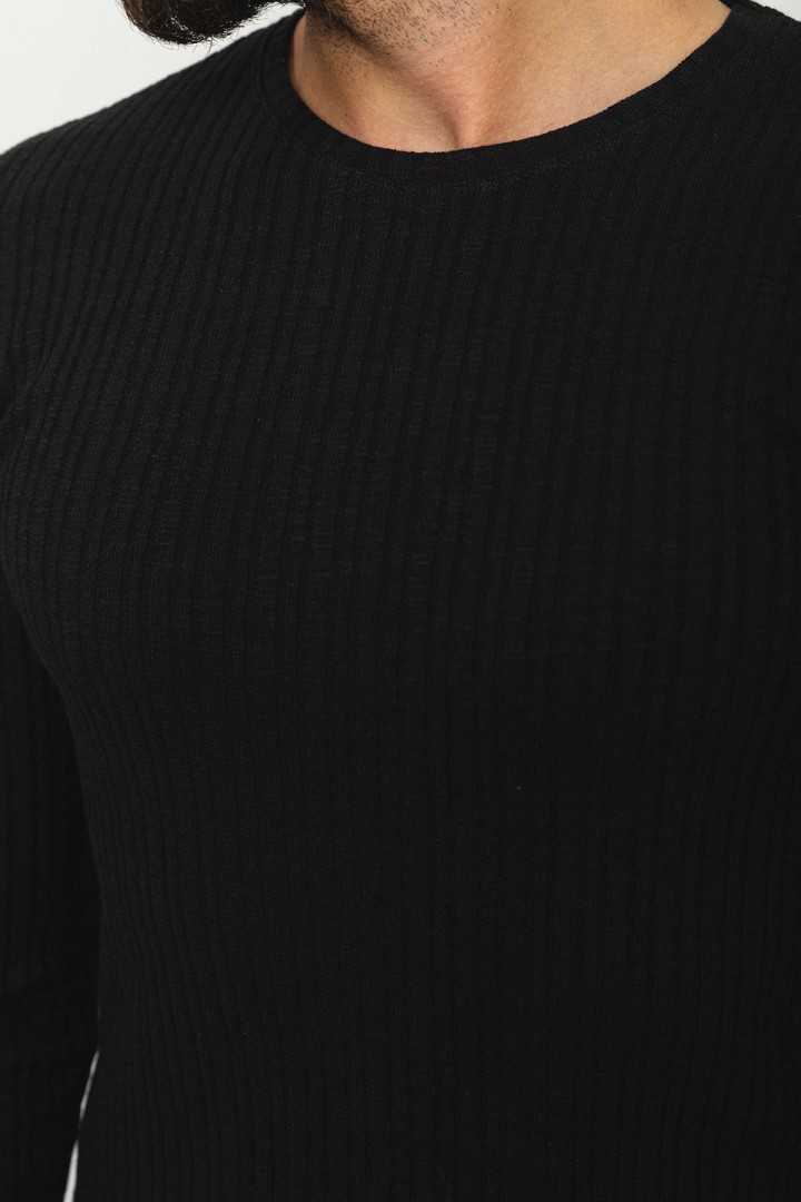 Black Color Cotton And Elastane Fabric With Pinstripe And Crew Neck Detail Casual Mens Tshirt