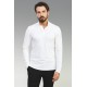 Ecru Color Cotton And Elastane Fabric With Polo Collar Detail Basic Long Sleeve Mens Tshirt