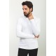 Ecru Color Cotton And Elastane Fabric With Polo Collar Detail Basic Long Sleeve Mens Tshirt