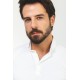 Ecru Color Cotton And Elastane Fabric With Polo Collar Detail Basic Long Sleeve Mens Tshirt