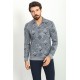 Dark Blue Color Cotton And Elastane Fabric With Figured Design Long Sleeve Casual Mens Tshirt