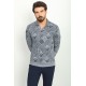 Dark Blue Color Cotton And Elastane Fabric With Figured Design Long Sleeve Casual Mens Tshirt
