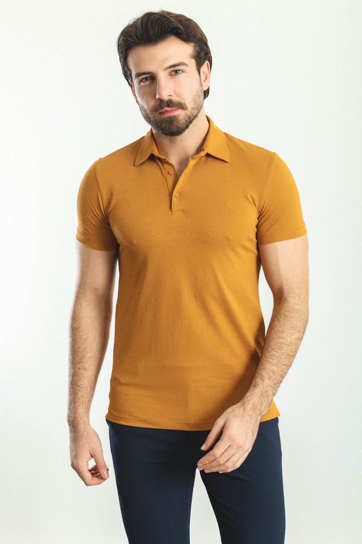 Camel Color Shirt Collar Design Classic Men's Cotton T Shirt
