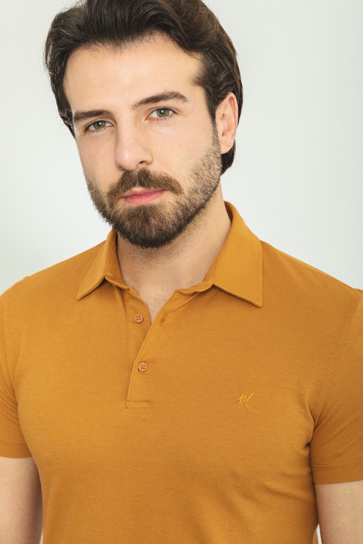 Camel Color Shirt Collar Design Classic Men's Cotton T Shirt