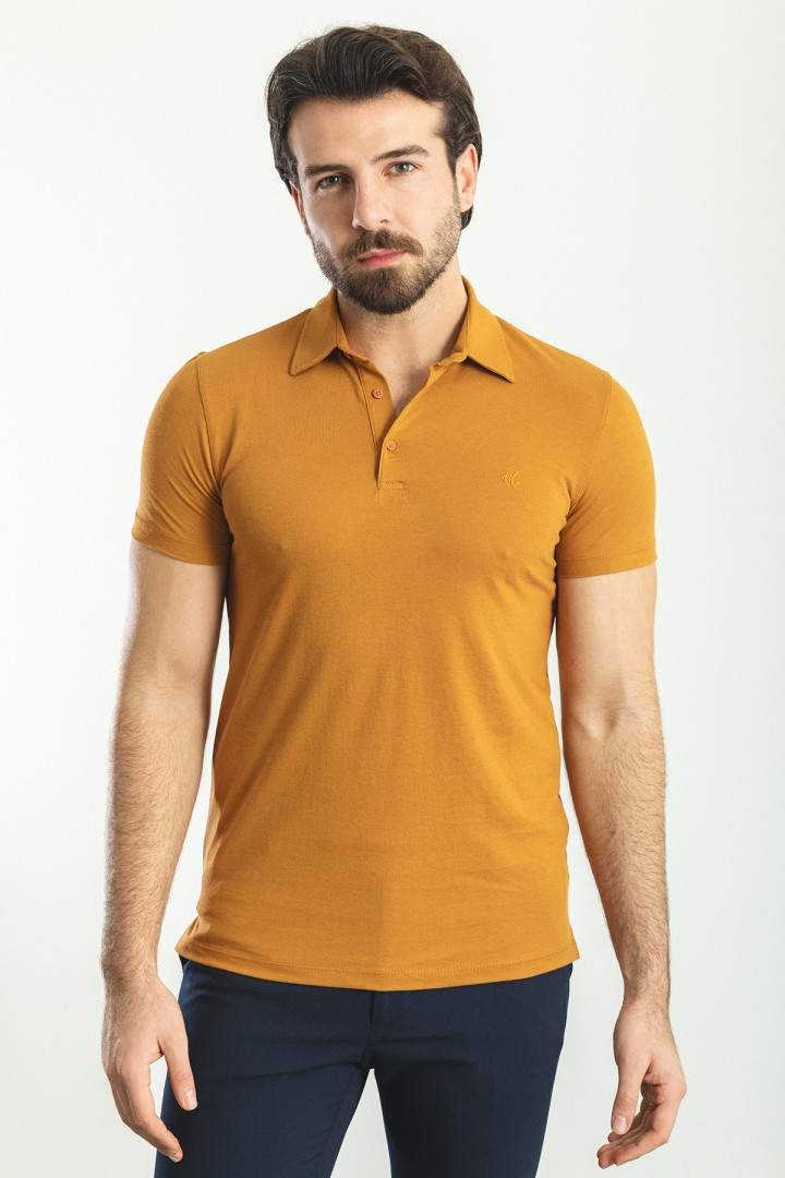 Camel Color Shirt Collar Design Classic Men's Cotton T Shirt