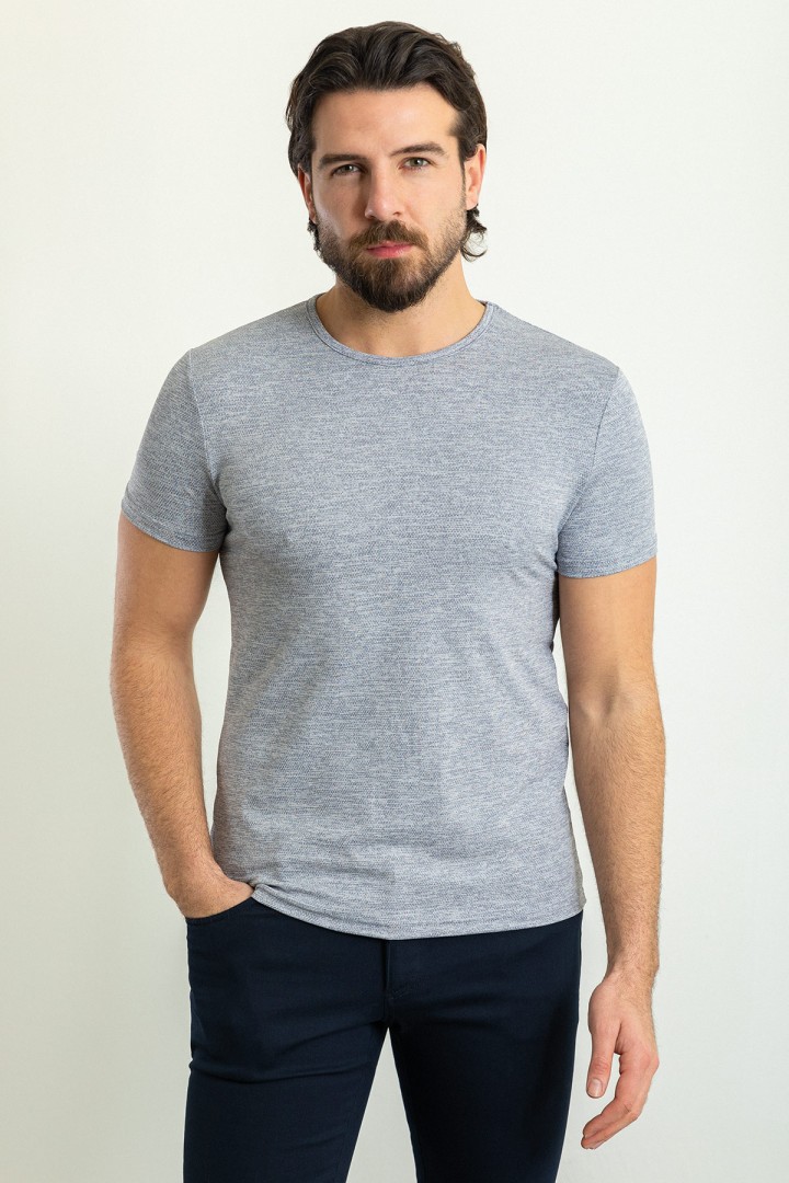 Dark Blue Color Crew Neck Design Basic Men's Cotton T Shirt