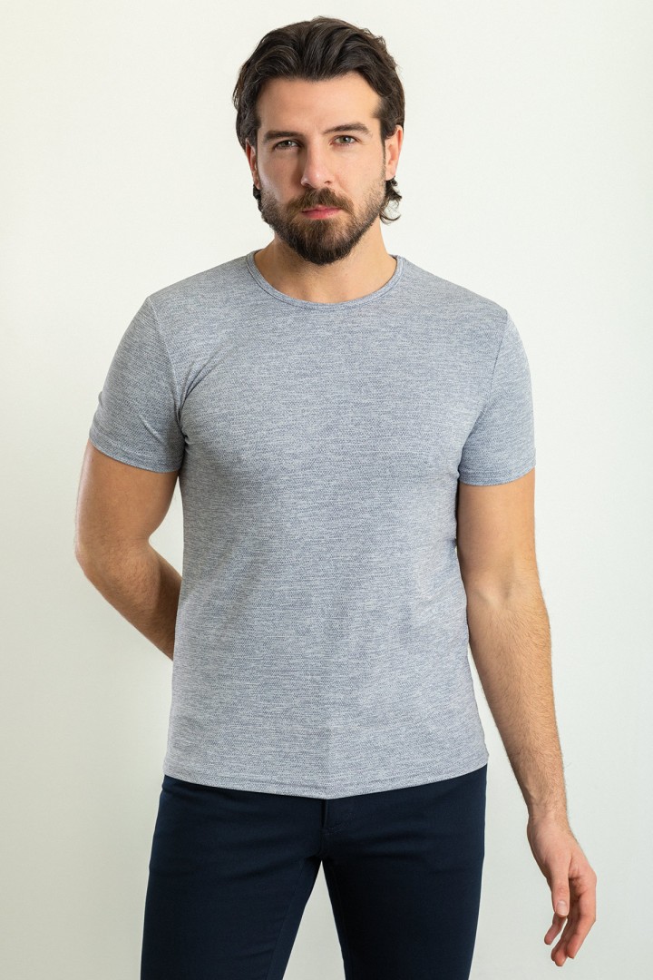 Dark Blue Color Crew Neck Design Basic Men's Cotton T Shirt