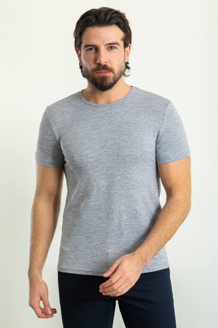 Dark Blue Color Crew Neck Design Basic Men's Cotton T Shirt