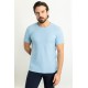 Blue Color Crew Neck And Figured Design Casual Men's Cotton T Shirt