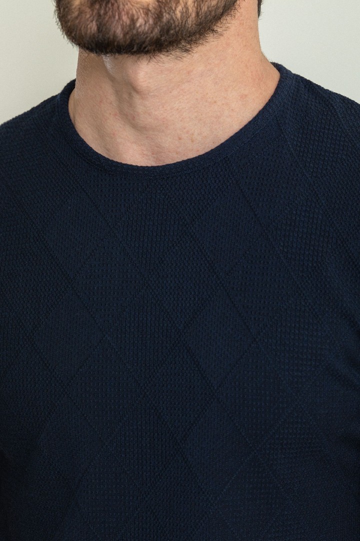 Dark Blue Color Crew Neck Design Casual Men's Cotton T Shirt