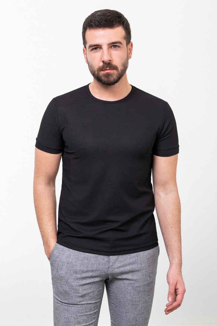 Black Color Crew Neck Design Casual Men's Cotton T Shirt