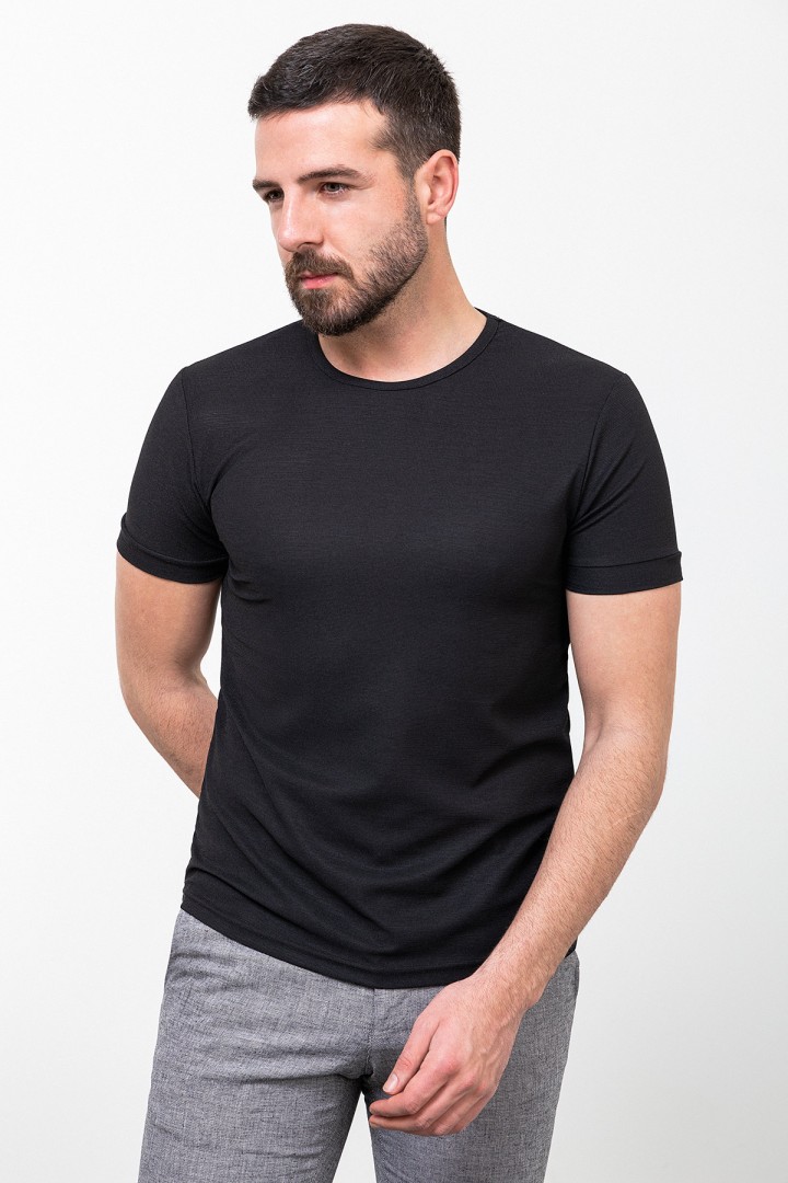Black Color Crew Neck Design Casual Men's Cotton T Shirt