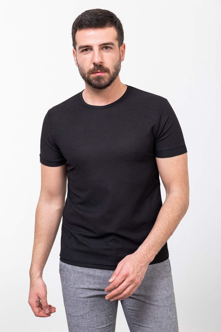 Black Color Crew Neck Design Casual Men's Cotton T Shirt