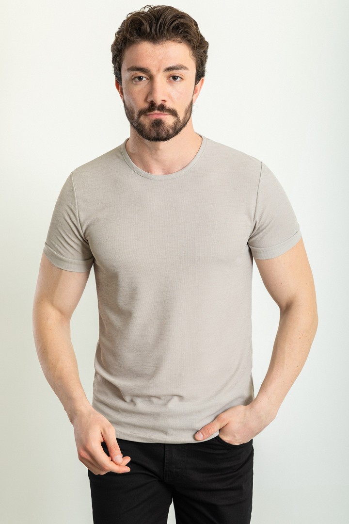Grey Color Crew Neck Design Casual Men's Cotton T Shirt