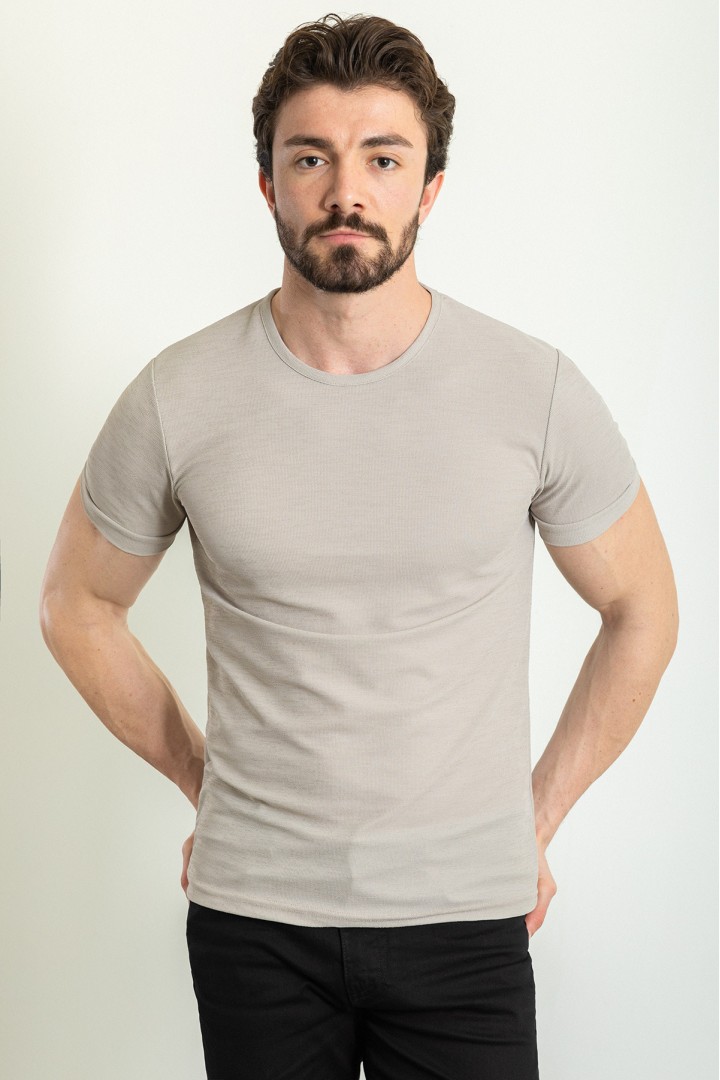 Grey Color Crew Neck Design Casual Men's Cotton T Shirt