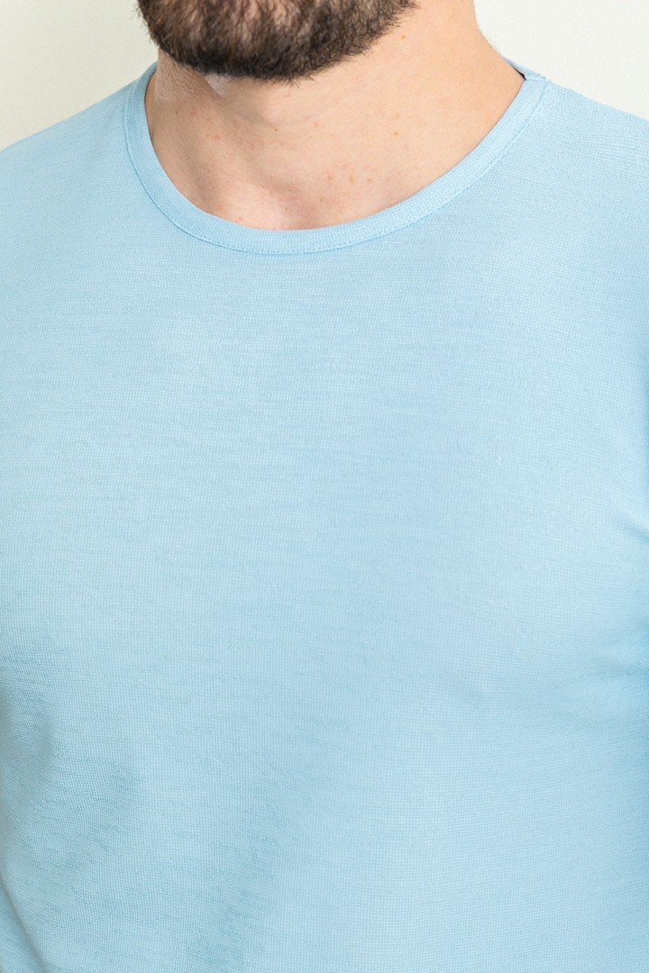 Blue Color Crew Neck Design Casual Men's Cotton T Shirt