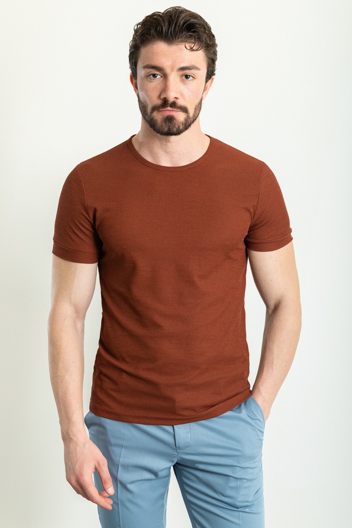 Tile Color Crew Neck Design Casual Men's Cotton T Shirt